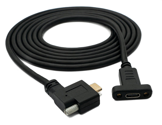 SYSTEM-S USB 3.1 Kabel 2 m Typ C Stecker zu Buchse Schraube Winkel in Schwarz