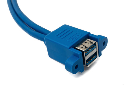 SYSTEM-S USB 3.0 double cable 50 cm 2x Type A male to 2x Type A female screw in blue
