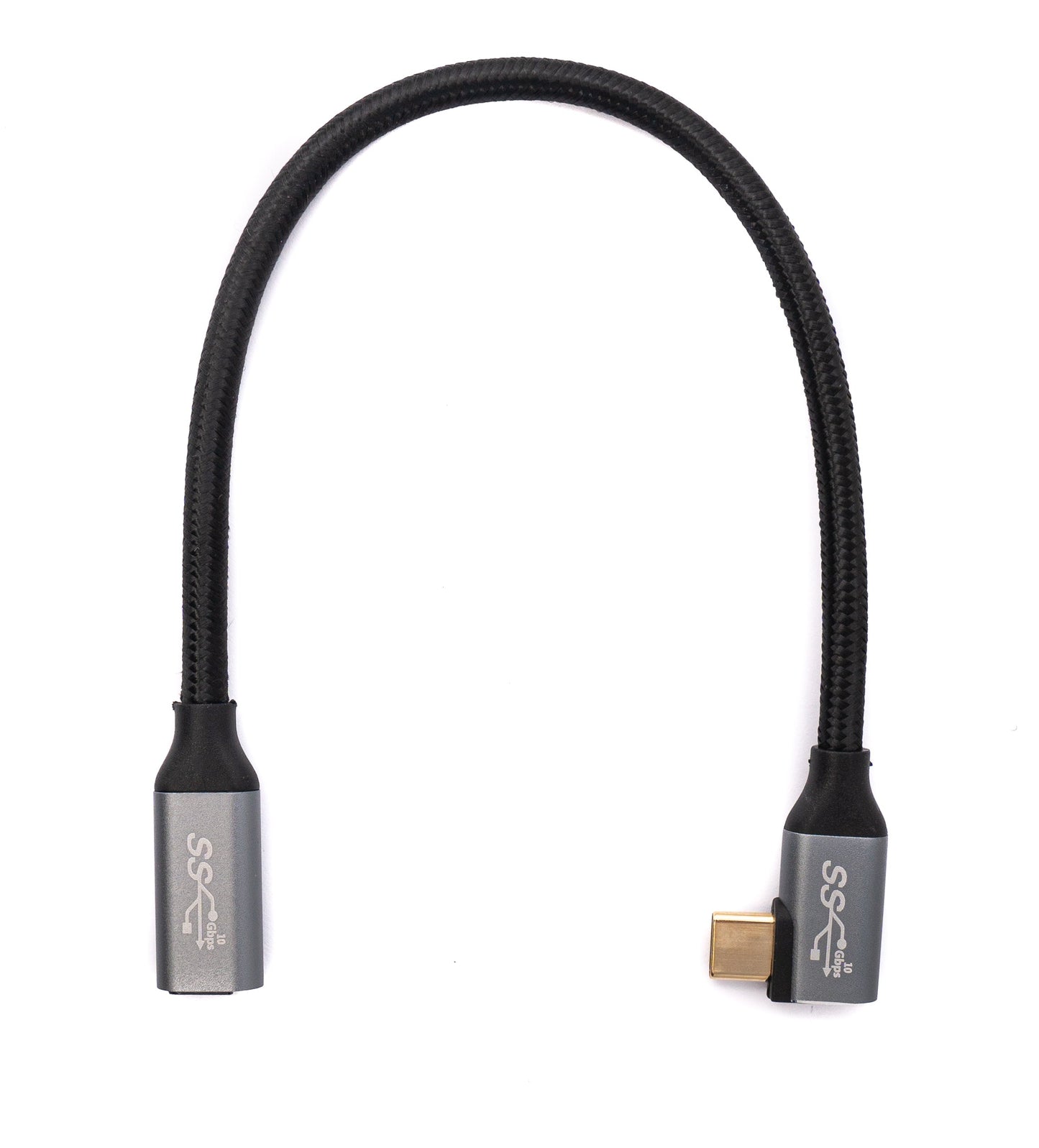 SYSTEM-S USB 3.1 Gen 2 Kabel 25 cm Typ C Stecker zu Buchse geflochten Winkel