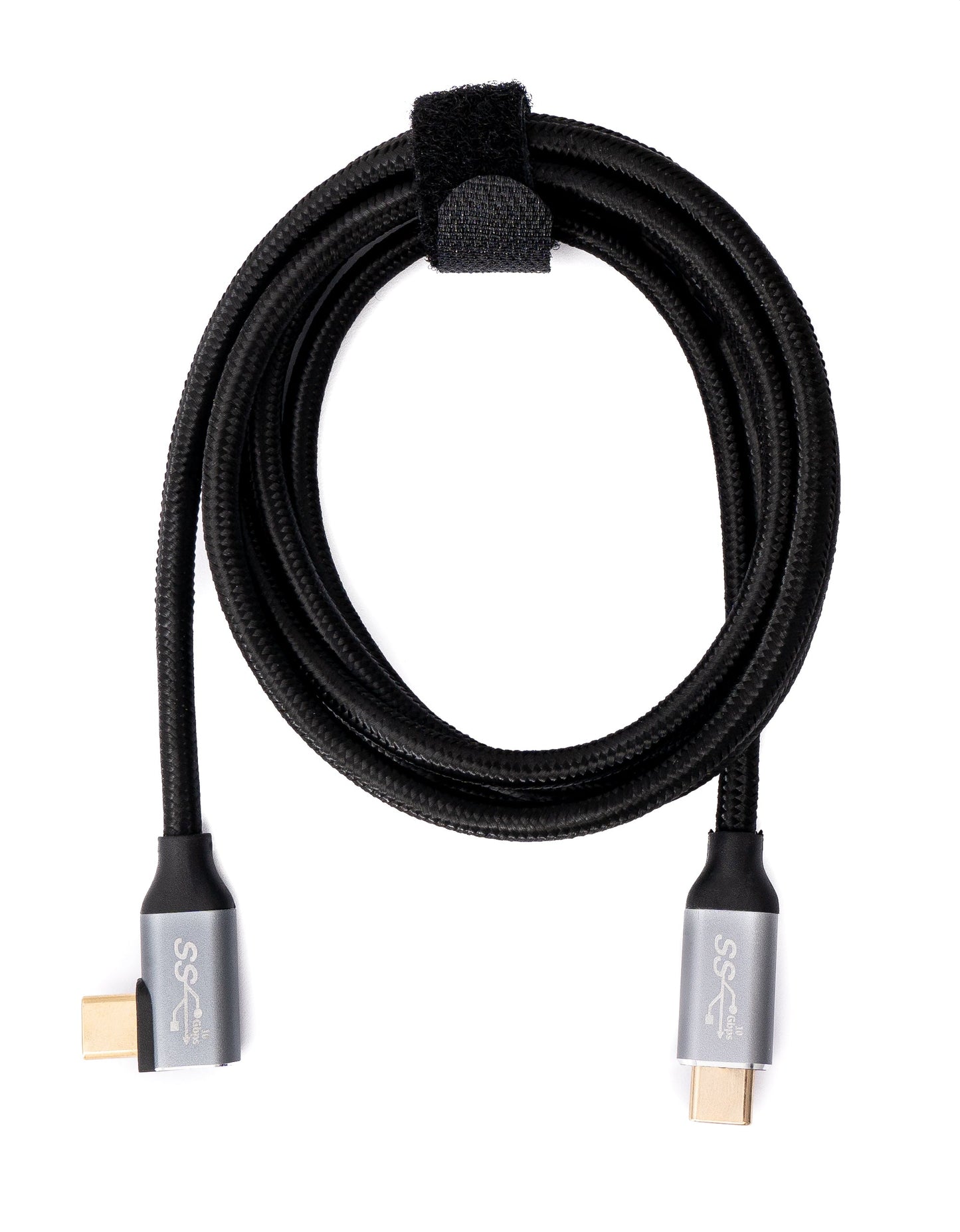 SYSTEM-S USB 3.1 Gen 2 Kabel 100W 150 cm Typ C Stecker zu Stecker Winkel geflochten Schwarz