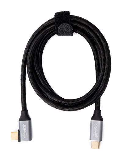 SYSTEM-S USB 3.1 Gen 2 Kabel 100W 150 cm Typ C Stecker zu Stecker Winkel geflochten Schwarz