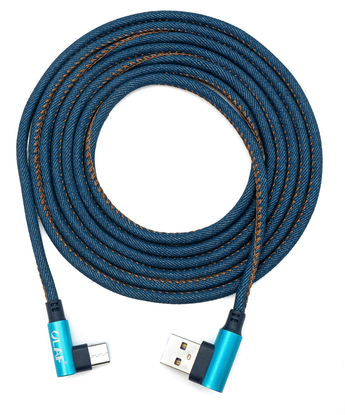 SYSTEM-S USB 3.1 Kabel 2 m Typ C Stecker zu 3.0 Typ A Stecker geflochten Winkel in Blau