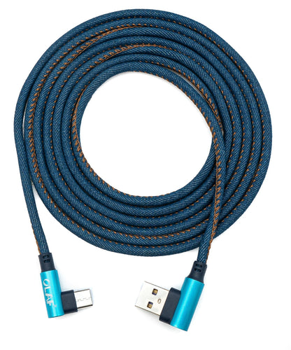 SYSTEM-S USB 3.1 Kabel 2 m Typ C Stecker zu 3.0 Typ A Stecker geflochten Winkel in Blau