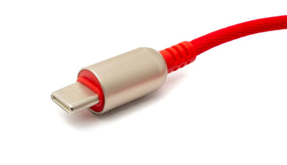 SYSTEM-S USB 3.1 Kabel 100cm Typ C Stecker zu 3.0 Typ A Stecker geflochten Winkel in Rot