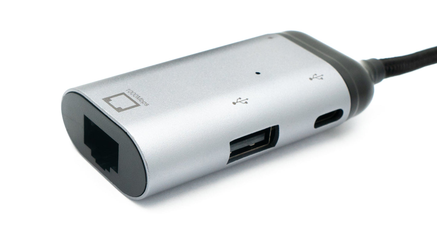 SYSTEM-S 3-in-1 adapter LAN socket &amp; USB 2.0 Type A socket &amp; 2x 3.1 C socket to C plug