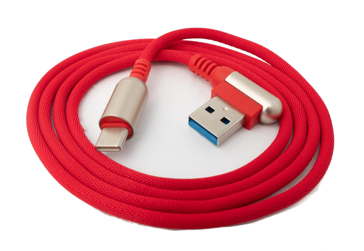 SYSTEM-S USB 3.1 Kabel 100cm Typ C Stecker zu 3.0 Typ A Stecker geflochten Winkel in Rot