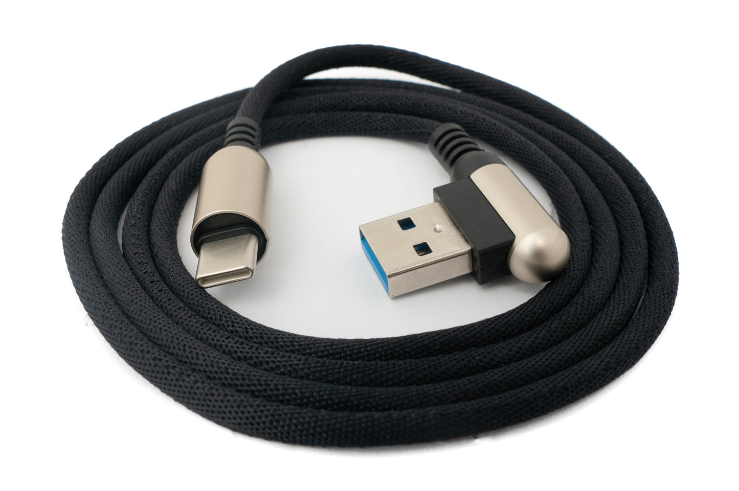 SYSTEM-S USB 3.1 Kabel 100cm Typ C Stecker zu 3.0 Typ A Stecker geflochten Winkel Schwarz