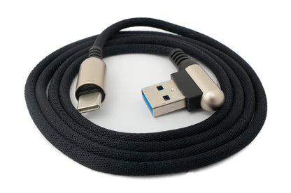 SYSTEM-S USB 3.1 Kabel 100cm Typ C Stecker zu 3.0 Typ A Stecker geflochten Winkel Schwarz