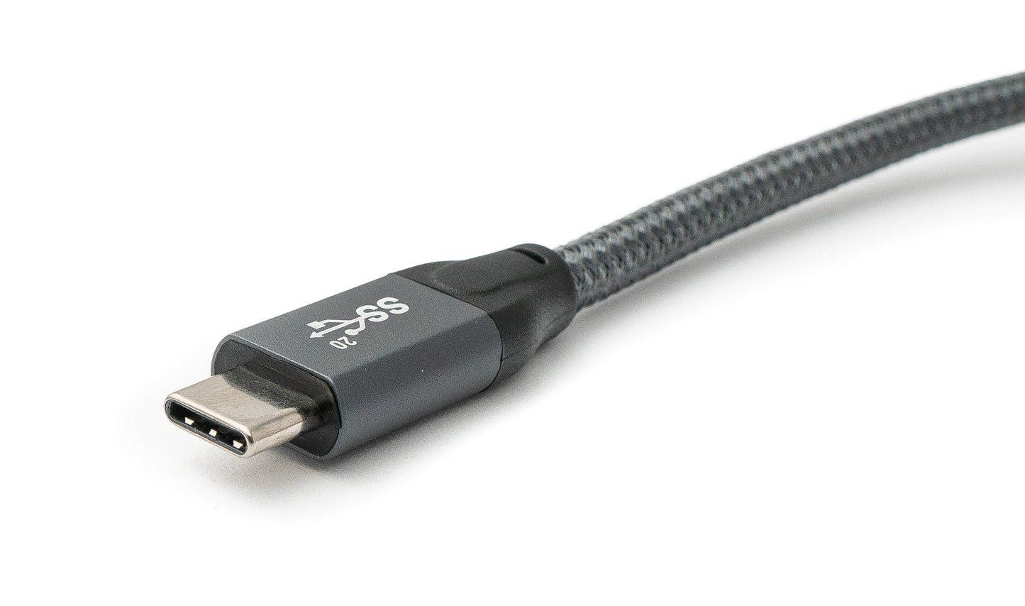 SYSTEM-S USB 3.1 Gen 2 100W Kabel 50 cm Typ C Stecker zu Stecker Winkel geflochten in Grau