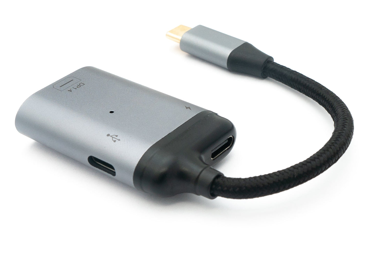 SYSTEM-S 3in1 Adapter Mini DP 1.4 Buchse & 2x USB 3.1 Typ C Buchse zu Typ C Stecker Grau