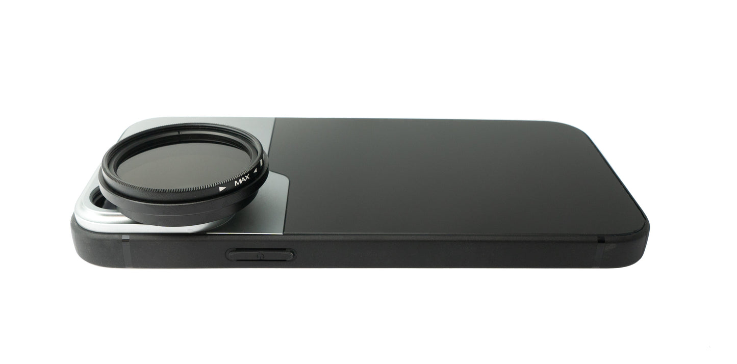 SYSTEM-S ND Vario Filter 37 mm 2 bis 4000 Neutraldichte mit Hülle für iPhone 13 Pro Max