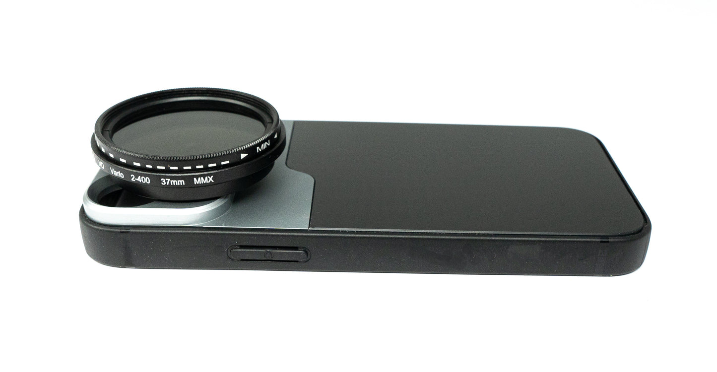 SYSTEM-S ND Vario Filter 37 mm 2 bis 4000 Neutraldichte mit Hülle für iPhone 13 Mini