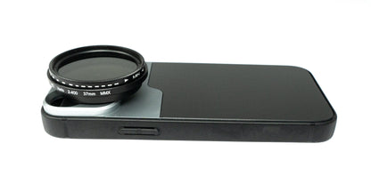 SYSTEM-S ND Vario Filter 37 mm 2 bis 4000 Neutraldichte mit Hülle für iPhone 13 Mini