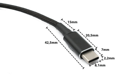 SYSTEM-S USB 3.1 Kabel 150 cm Typ C Stecker zu Rectangle 11,0 x 4,5 mm Stecker geflochten