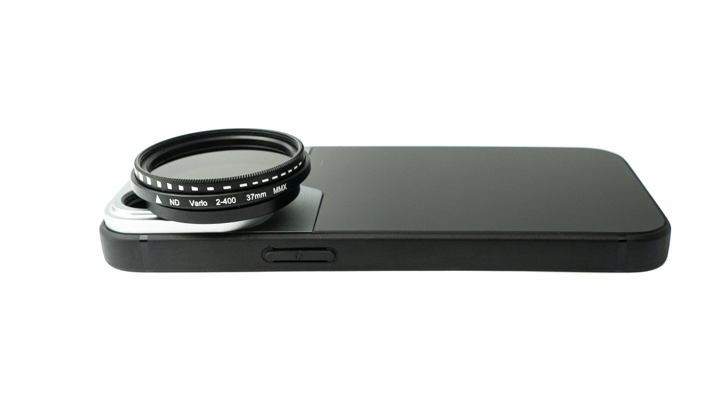 SYSTEM-S ND Vario Filter 37 mm 2 bis 4000 Neutraldichte mit Hülle für iPhone 13 Pro