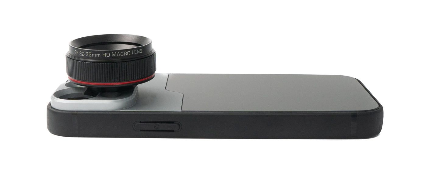 SYSTEM-S Makro Linse 1.1x bis 2.8x Filter mit Hülle in Schwarz für iPhone 13 Mini