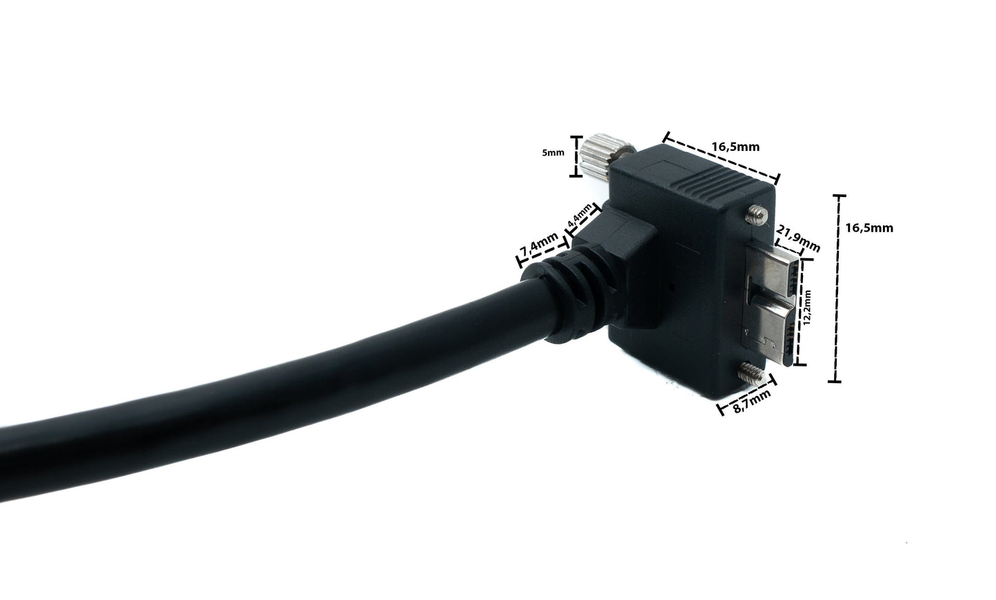 SYSTEM-S USB 3.0 Kabel 5 m Micro B Stecker zu Typ A Stecker Schraube Winkel in Schwarz