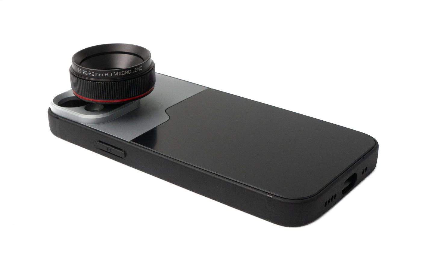 SYSTEM-S Makro Linse 1.1x bis 2.8x Filter mit Hülle in Schwarz für iPhone 13 Mini