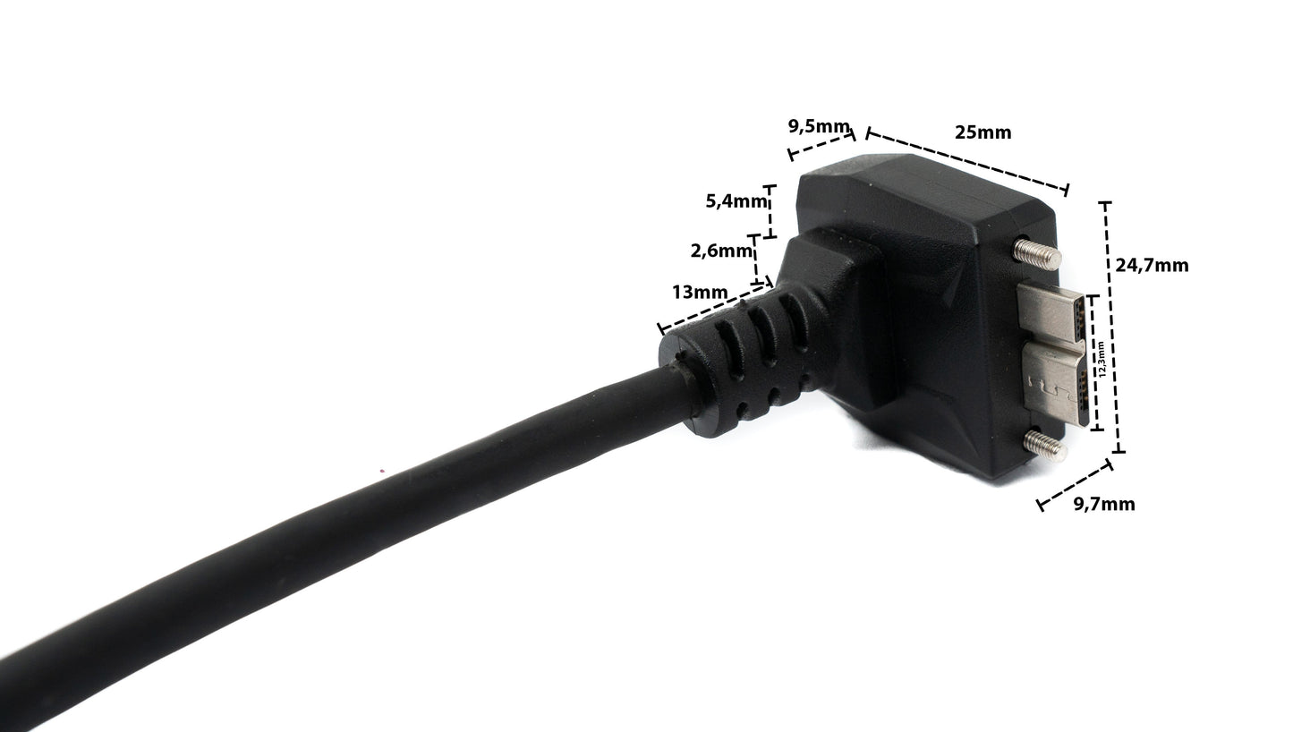 SYSTEM-S USB 3.0 Kabel 30 cm Micro B Stecker zu Typ A Stecker Schraube Winkel in Schwarz