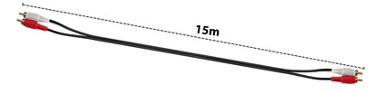 SYSTEM-S Cinch 2 RCA cable 15 m male to male stereo AV in black