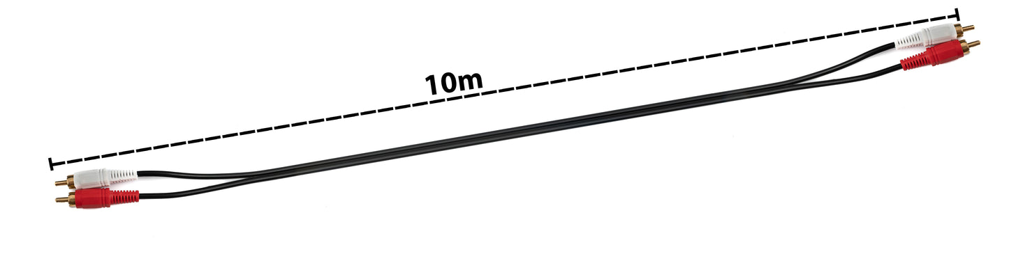 SYSTEM-S Cinch 2 RCA Kabel 10 m Stecker zu Stecker Stereo AV in Schwarz