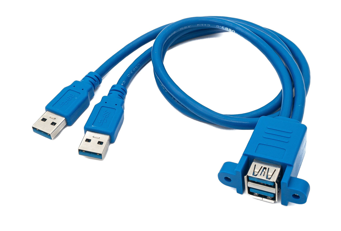 SYSTEM-S USB 3.0 cable 50 cm 2x Type A male to female screw bulkhead in blue
