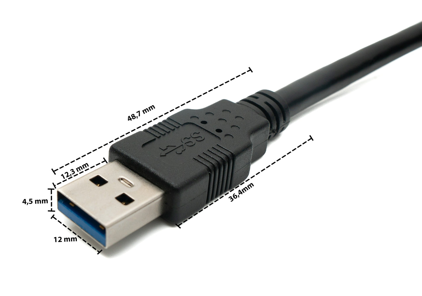 SYSTEM-S USB 3.0 Kabel 5 m Micro B Stecker zu Typ A Stecker Schraube Winkel in Schwarz
