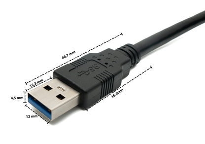 SYSTEM-S USB 3.0 Kabel 5 m Micro B Stecker zu Typ A Stecker Schraube Winkel in Schwarz
