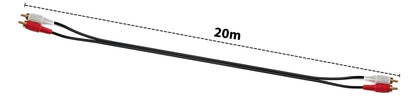 SYSTEM-S Cinch 2 RCA Kabel 20 m Stecker zu Stecker Stereo AV in Schwarz