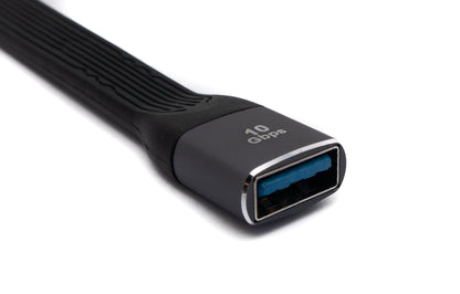 SYSTEM-S USB 3.1 Kabel 13 cm Typ C Stecker zu 3.0 Typ A Buchse flach in Schwarz