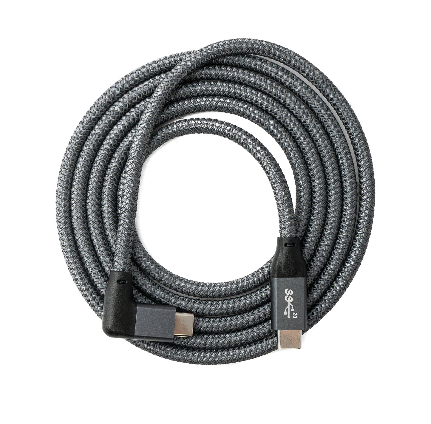 SYSTEM-S USB 3.1 Gen 2 Kabel 150 cm Typ C Stecker zu Stecker Winkel geflochten in Grau