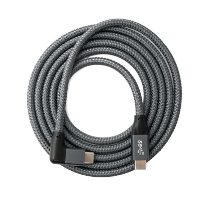 SYSTEM-S USB 3.1 Gen 2 Kabel 150 cm Typ C Stecker zu Stecker Winkel geflochten in Grau
