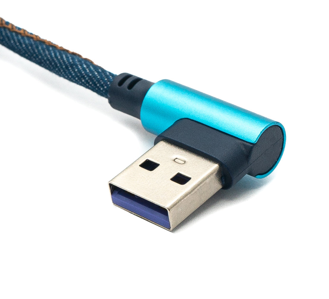 SYSTEM-S USB 3.1 Kabel 2 m Typ C Stecker zu 3.0 Typ A Stecker geflochten Winkel in Blau