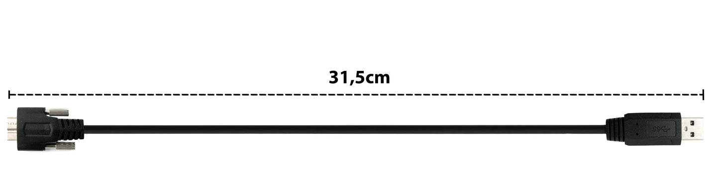 SYSTEM-S USB 3.0 Kabel 30 cm Micro B Stecker zu Typ A Stecker Schraube in Schwarz