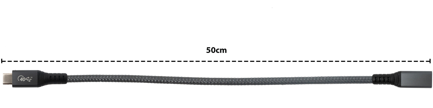 SYSTEM-S USB4 USB cable 50 cm Type C male to female 40 Gbit/s USB 4.0 braided in gray