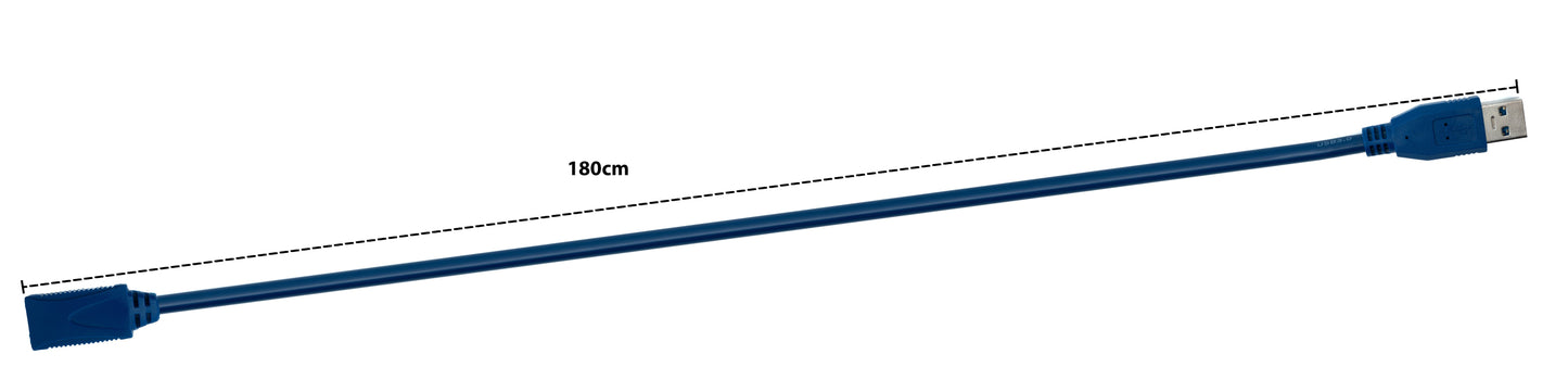 SYSTEM-S USB 3.0 Kabel 180 cm Typ A Stecker zu Buchse in Blau