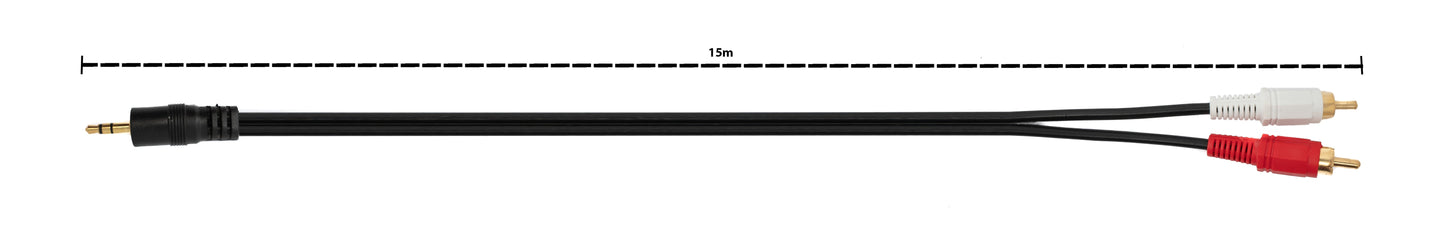 SYSTEM-S Cinch 2 RCA Kabel 15 m Stecker zu AUX 3,5 mm Klinke Stecker Stereo AV in Schwarz