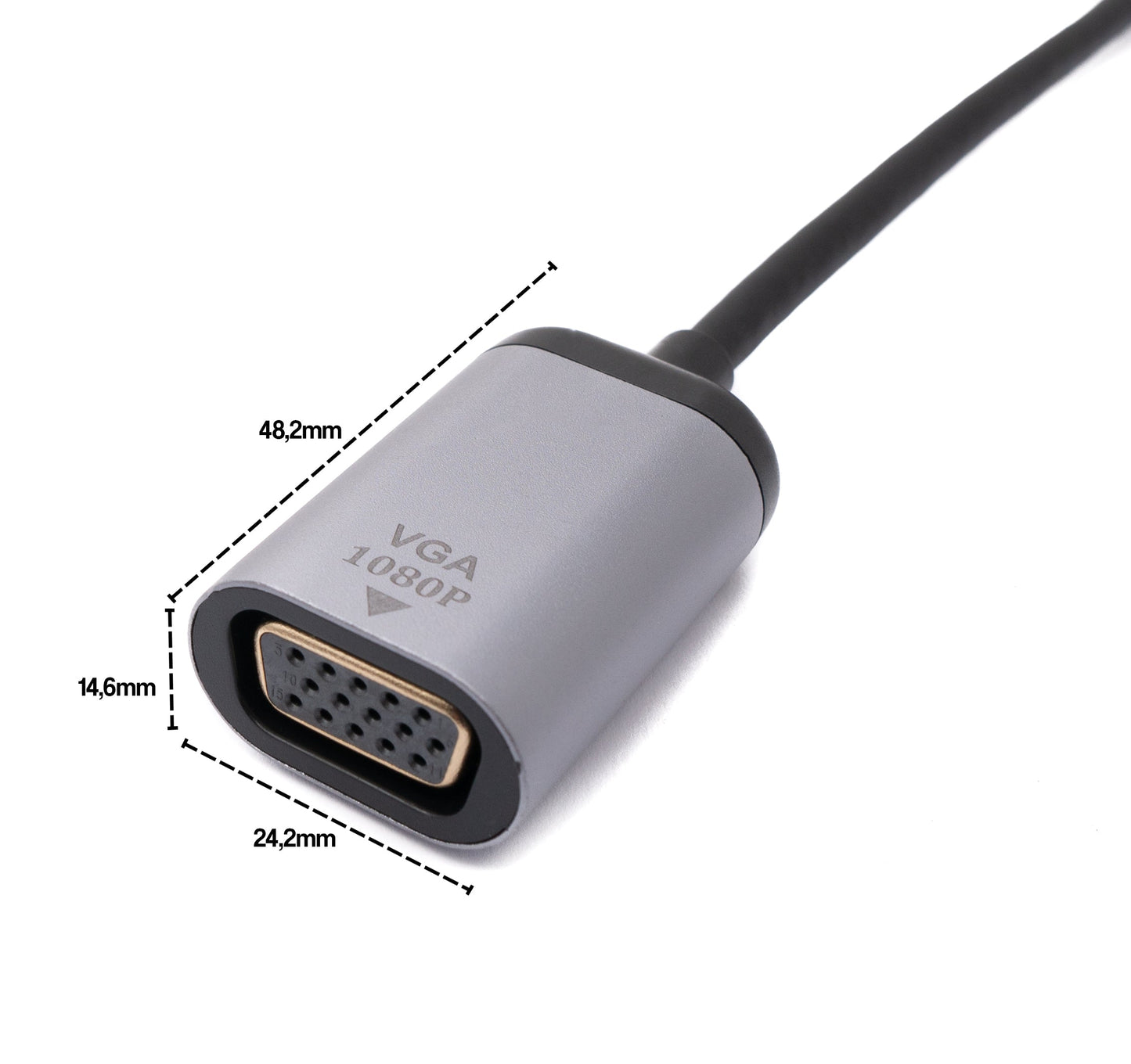 SYSTEM-S VGA Kabel 20 cm Buchse zu USB 3.1 Typ C Stecker in Grau