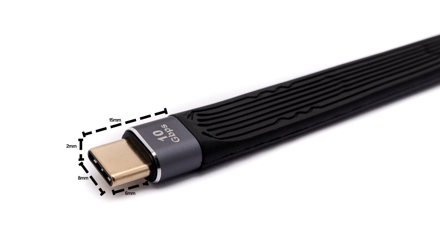 SYSTEM-S USB 3.1 Kabel 13 cm Typ C Stecker zu 3.0 Typ A Buchse flach in Schwarz