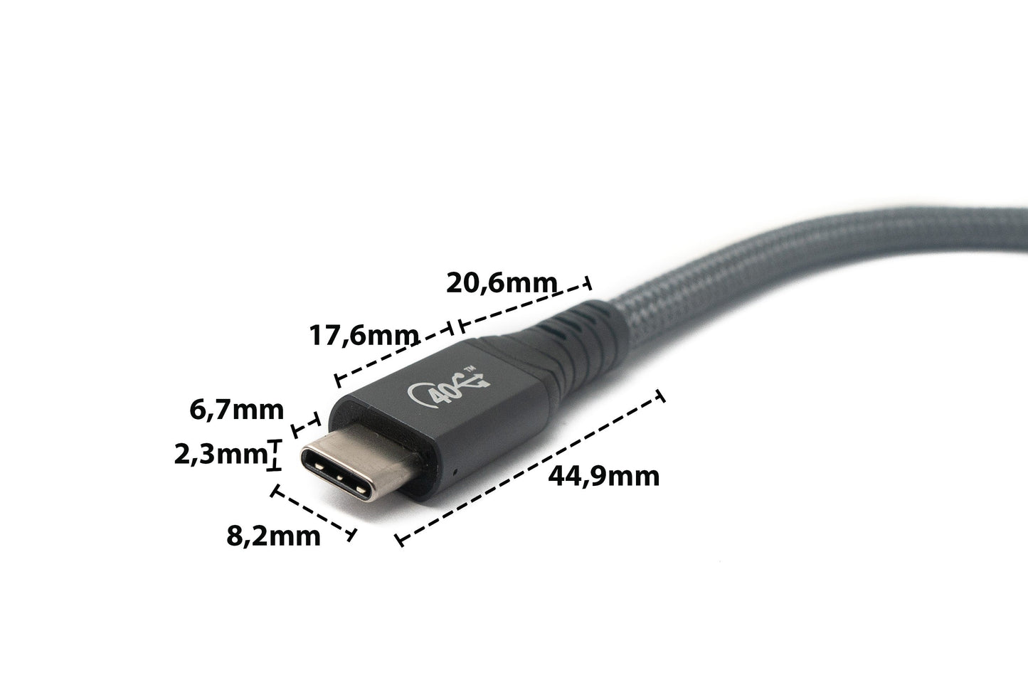 SYSTEM-S USB4 USB cable 50 cm Type C male to female 40 Gbit/s USB 4.0 braided in gray