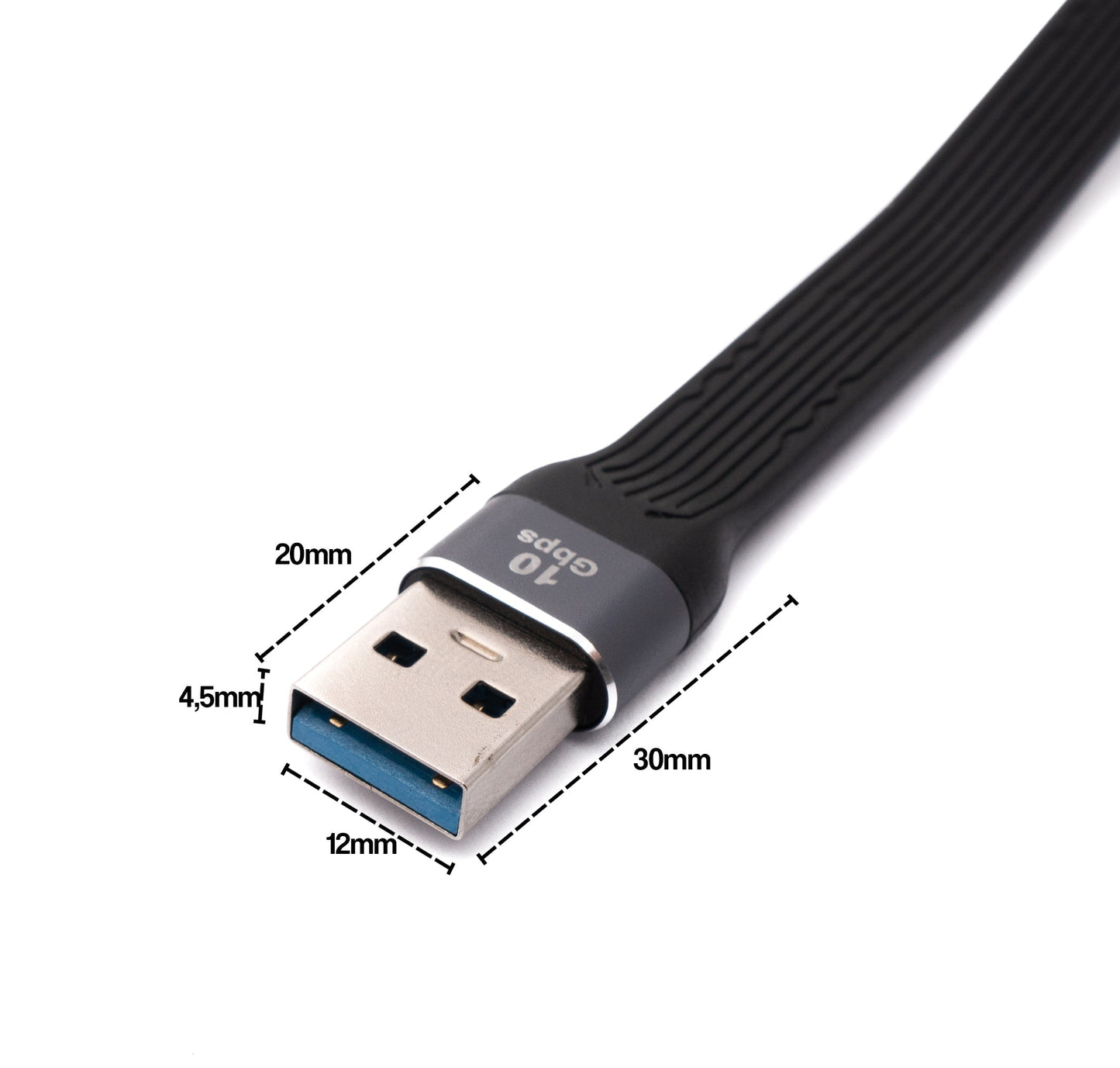 SYSTEM-S USB 3.1 Gen 2 Kabel 13 cm Typ C Stecker zu 3.0 A Stecker flach flexibel