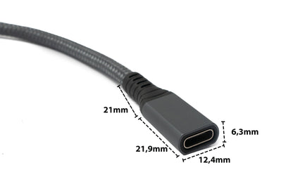 SYSTEM-S USB4 USB cable 50 cm Type C male to female 40 Gbit/s USB 4.0 braided in gray