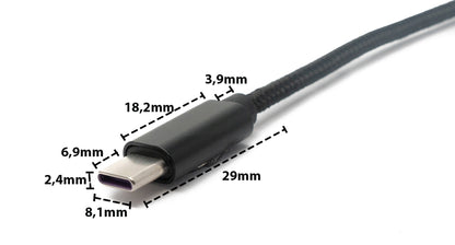 SYSTEM-S USB 3.1 cable 180 cm charging cable for Microsoft Surface braided in black