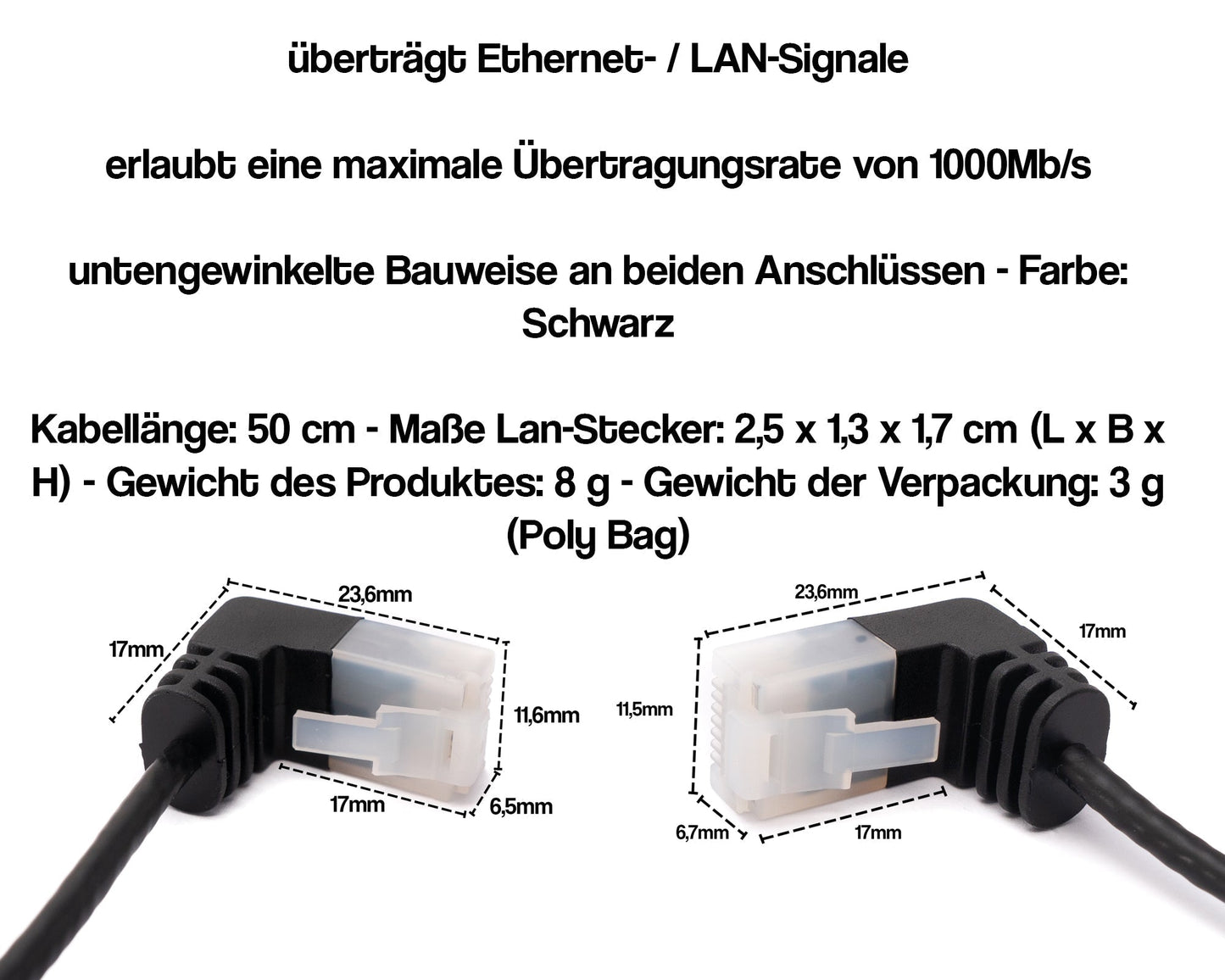 SYSTEM-S LAN cable 25 cm RJ45 8P8C STP Cat6 plug to plug angled black
