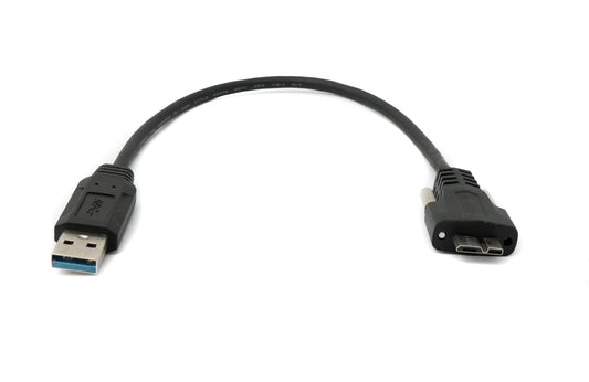 SYSTEM-S USB 3.0 Kabel 30 cm Micro B Stecker zu Typ A Stecker Schraube in Schwarz