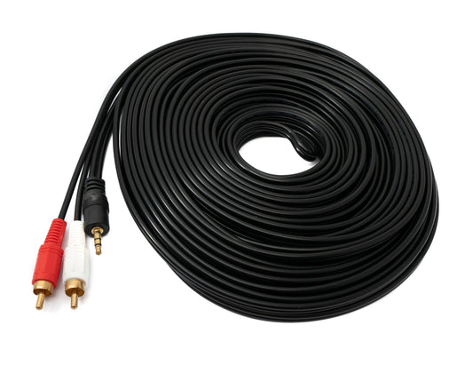 SYSTEM-S Cinch 2 RCA Kabel 20 m Stecker zu AUX 3,5 mm Klinke Stecker Stereo AV in Schwarz