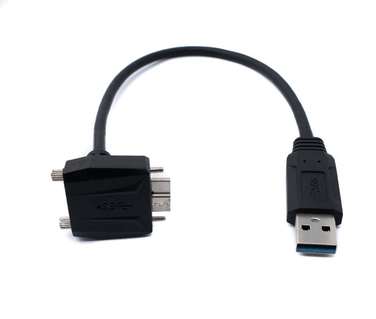 SYSTEM-S USB 3.0 Kabel 30 cm Micro B Stecker zu Typ A Stecker Schraube Winkel in Schwarz