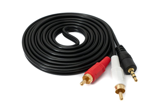 SYSTEM-S Cinch 2 RCA Kabel 2,5 m Stecker zu AUX 3,5 mm Klinke Stecker Stereo AV in Schwarz