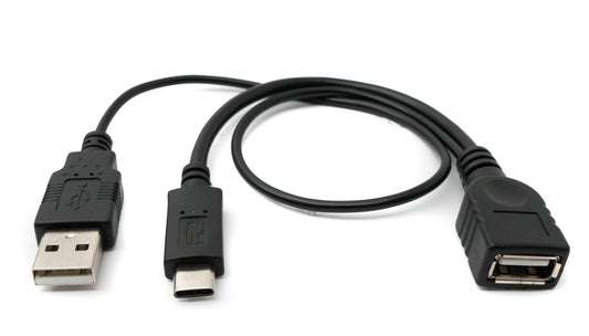 SYSTEM-S USB 2.0 Y cable 35 cm Type A female to Type A male &amp; 3.1 Type C female adapter