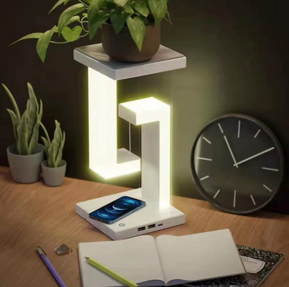 Schwebende LED Tischlampe mit Wireless Charger – Touch dimmbar Warmweiß